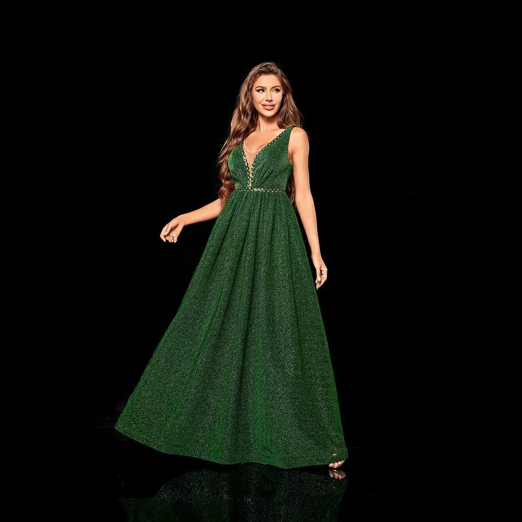 Vestido de Noche para Fiesta de Poliéster, Cuello en V profundo, Sin Mangas, Espalda Descubierta, para Reunión Anual