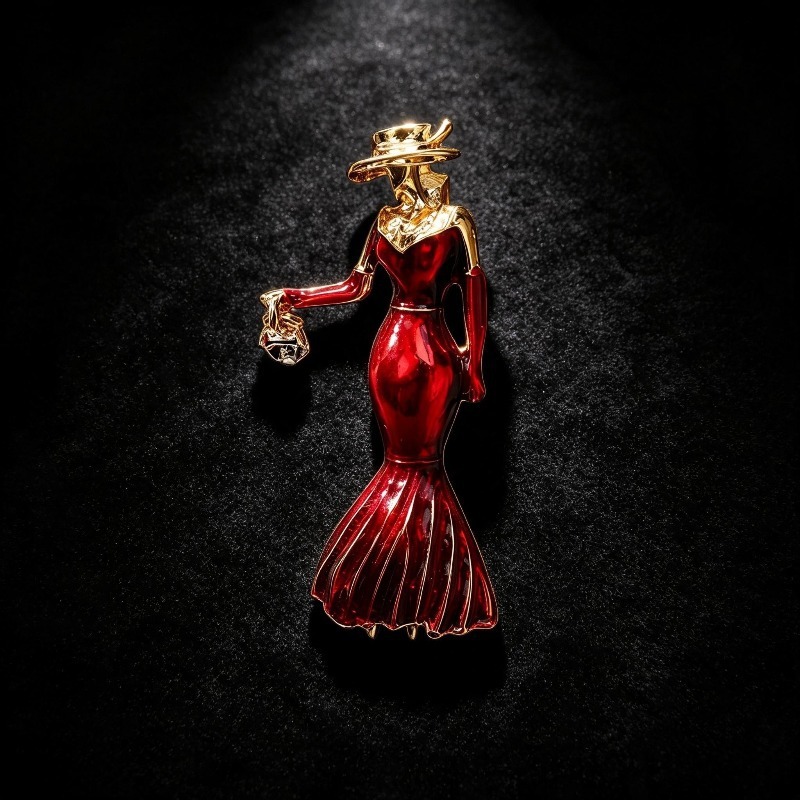 Alloy Enamel Fashion Girl Brooch Red Elegant Suit Accessory Pin Cartoon Character Design Brooch Ornament