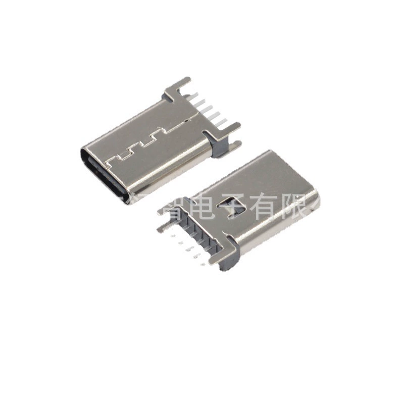 TYPE-C 6p вертикальная прямая вилка гнездо, H=13.0 13.7 14.2 15.1 мм, 180° четырехконтактная прямая вилка