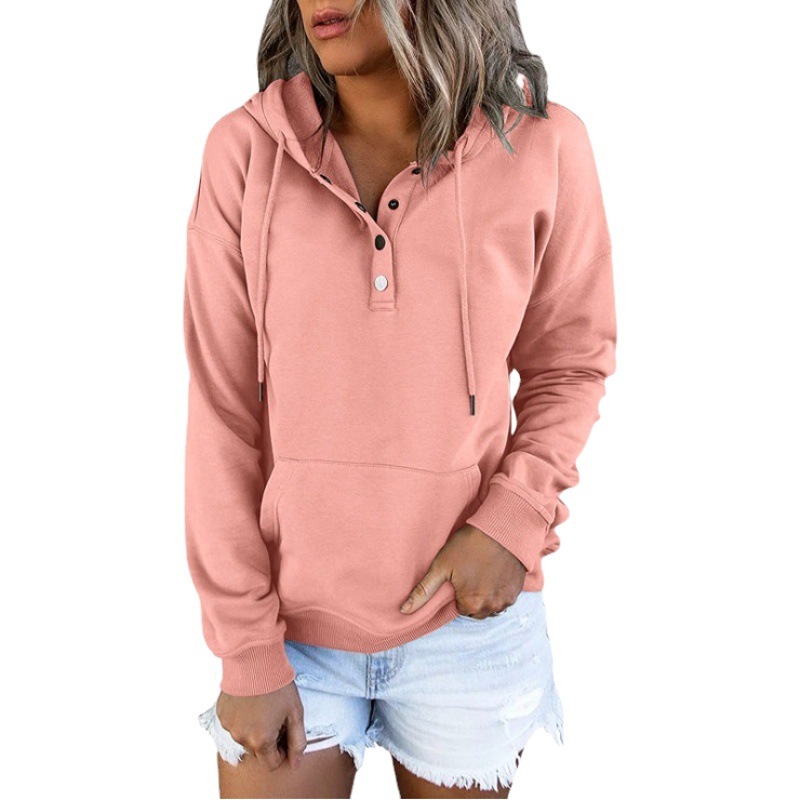 9734 # ropa de mujer europea y americana 2021 Amazon estación independiente Manga larga suelta casual con capucha cordón bolsillo suéter