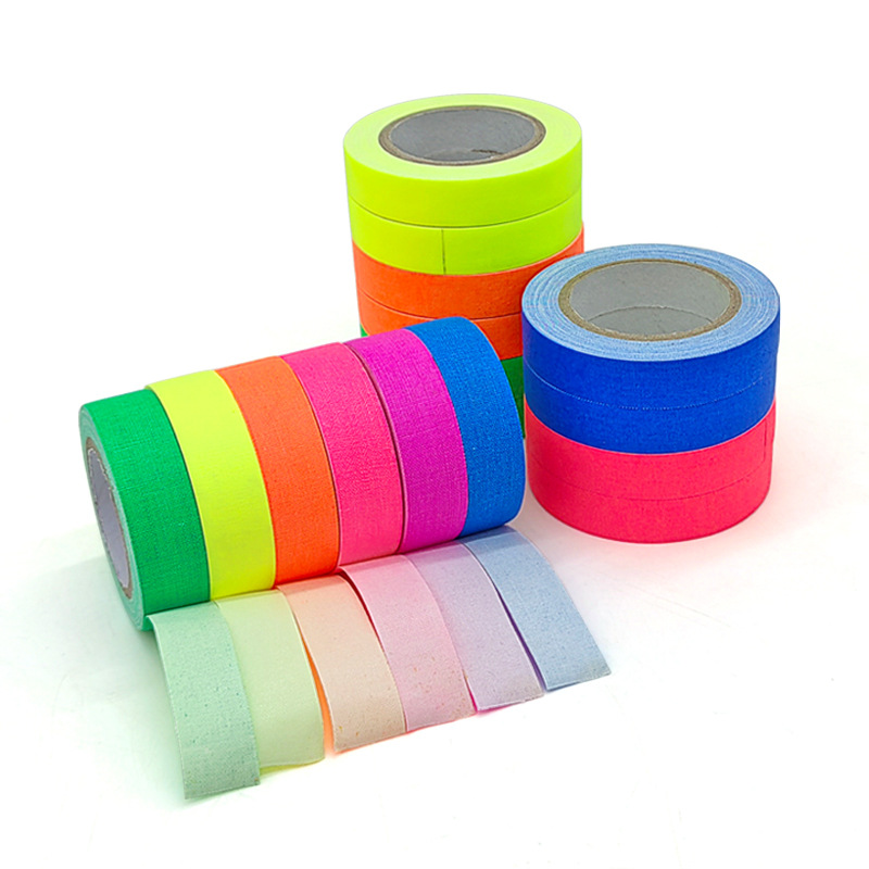 Tape de tela fluorescente UV, alta viscosidad, marca de etapa de color, cinta adhesiva luminosa, cinta adhesiva fluorescente de color, logotipo desgarrado