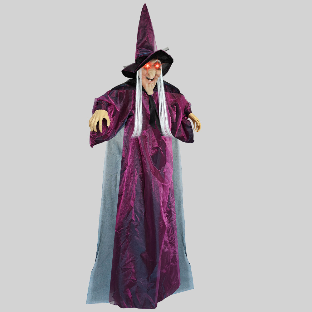 Colgante de Bruja Fantasma Morado, Activado por Voz, Brillante, que Grita, para Escape Room, Decoración de Halloween, Casa Encantada