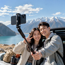 Palo Selfie Trípode para Celular de Acero Inoxidable con Control Remoto Bluetooth y Luz de Relleno para Transmisión en Vivo