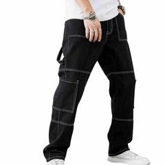 源工場の男性のファッションのジーパンの黒色のまっすぐな筒のポケットの工装のジーパンのNK361
