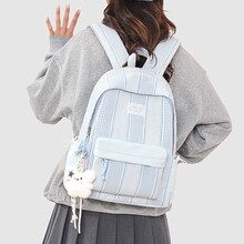 海盐系奶糯条纹糖果色双肩包甜妹初高中生书包轻便通勤百搭背包