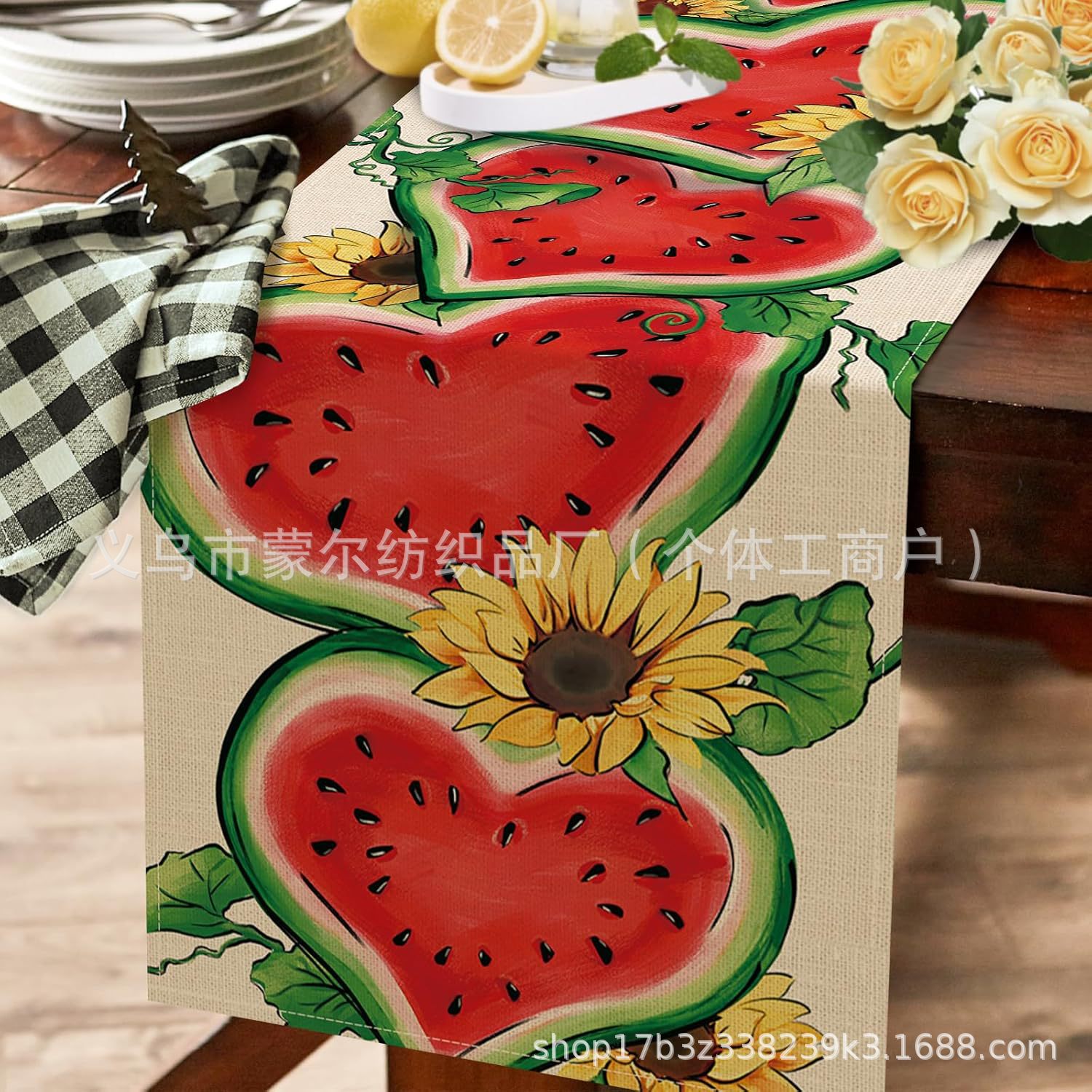 Hello Sunshine Imprint Table Bandera Transfronteriza Primavera / Verano Fiesta de la atmósfera Decoración de mesa de lino Floral Playa Mesa de mesa