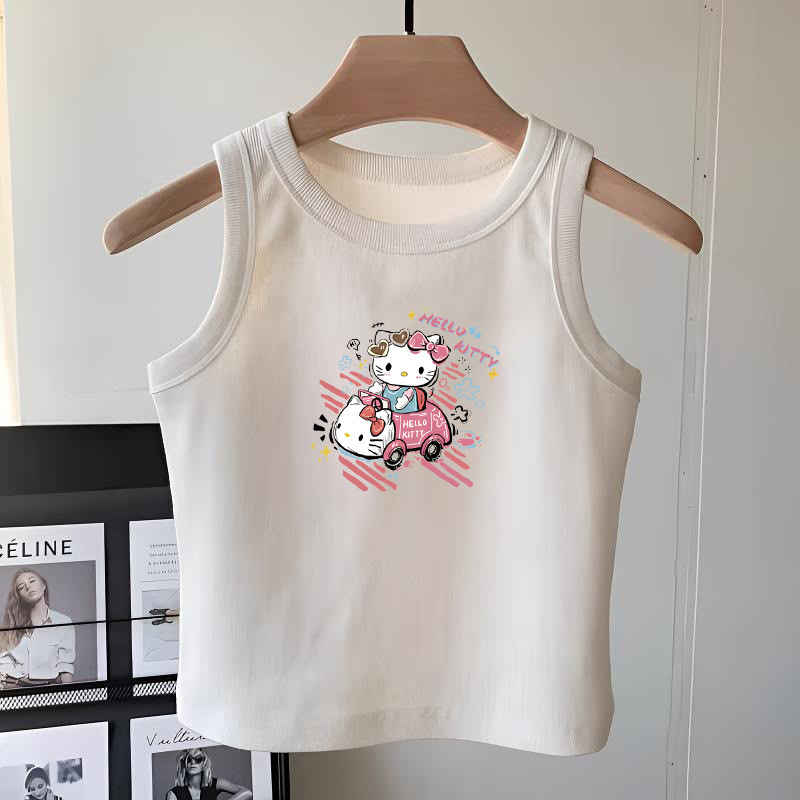 Girls' Clothing Pure Cotton White Sleeveless T-Shirt Vest Summer Middle and Large Children's Fashionable and Versatile Suspender Tops for Outer Wear