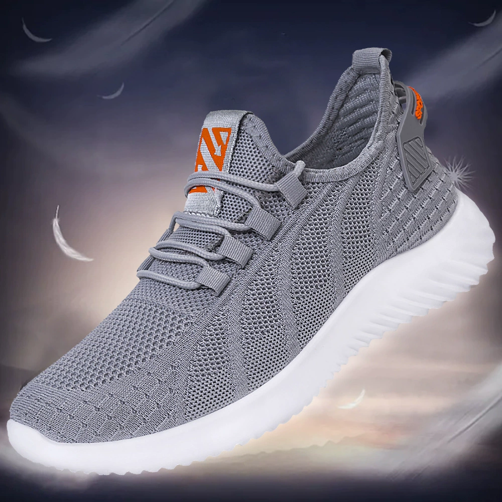 Трансграничная новая мужская летающая спортивная обувь модная обувь модная обувь простой чистый цвет повседневная обувь толстая подошва удобная беговая мужская обувь