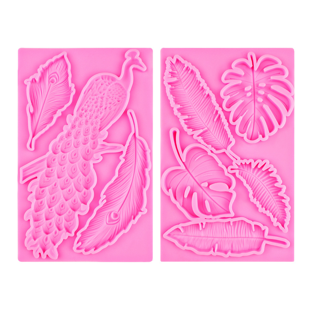 Molde de hojas de helecho de plumas de pavo real de chocolate fondant, molde de yeso de expansión de jabón hecho a mano de bricolaje, molde de decoración de pastel