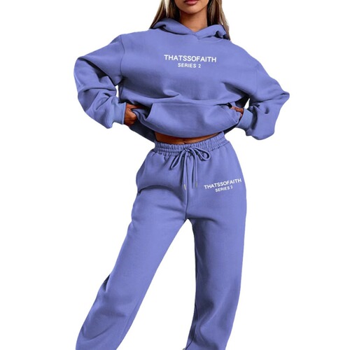 Cross-border Amazon Bestseller Women's Fashion Casual Brushed Pants Set with Letter-print Hoodie for Europe and the U.S.
