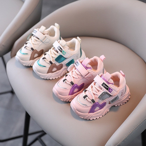 Girls' sports shoes spring new children's soft-soled breathable mesh shoes boys' lightweight toddler shoes casual shoes
