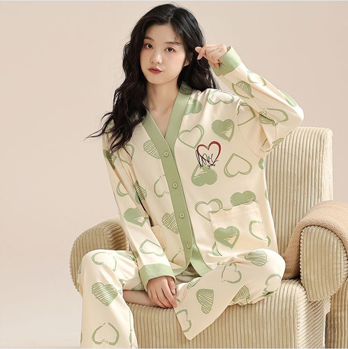 A variety of optional pajamas for women in spring and autumn pure cotton long-sleeved autumn thin cartoon cute style can be worn outside home clothes set