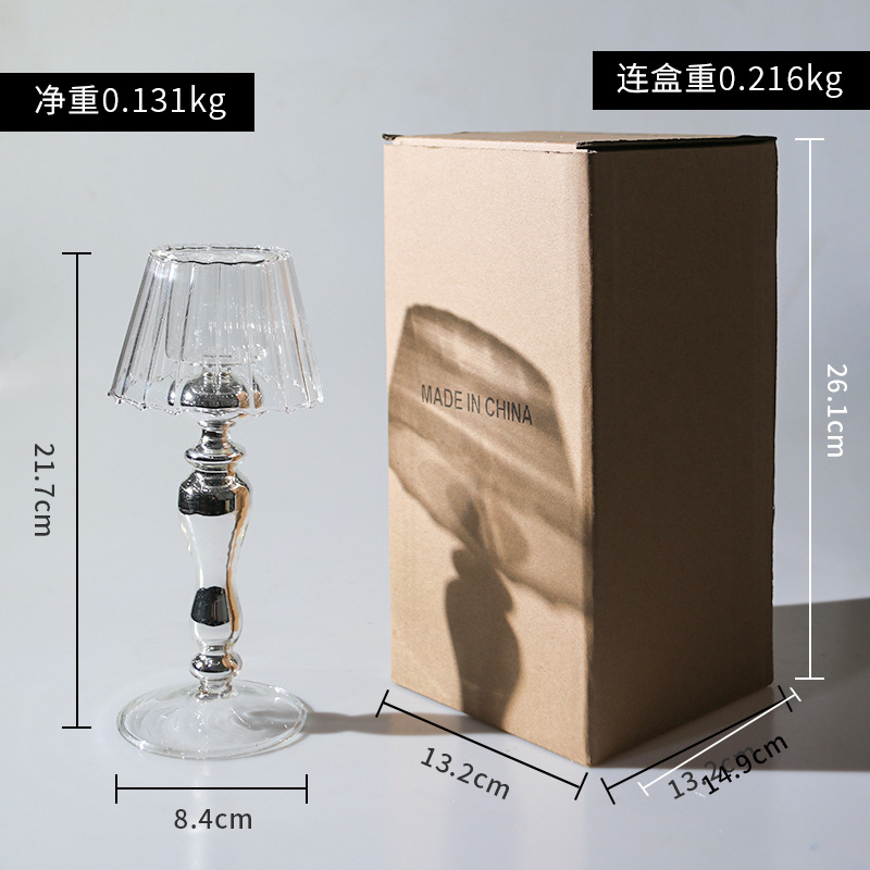 Lámpara de mesa Candelabro de vidrio ins vidrio simple de estilo europeo cena romántica candelabro de vidrio decoración creativa candelabro de plata