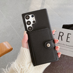 適用插卡三星S23Ultra手機殼荔枝紋卡包皮套plus三包硬殼跨境新款