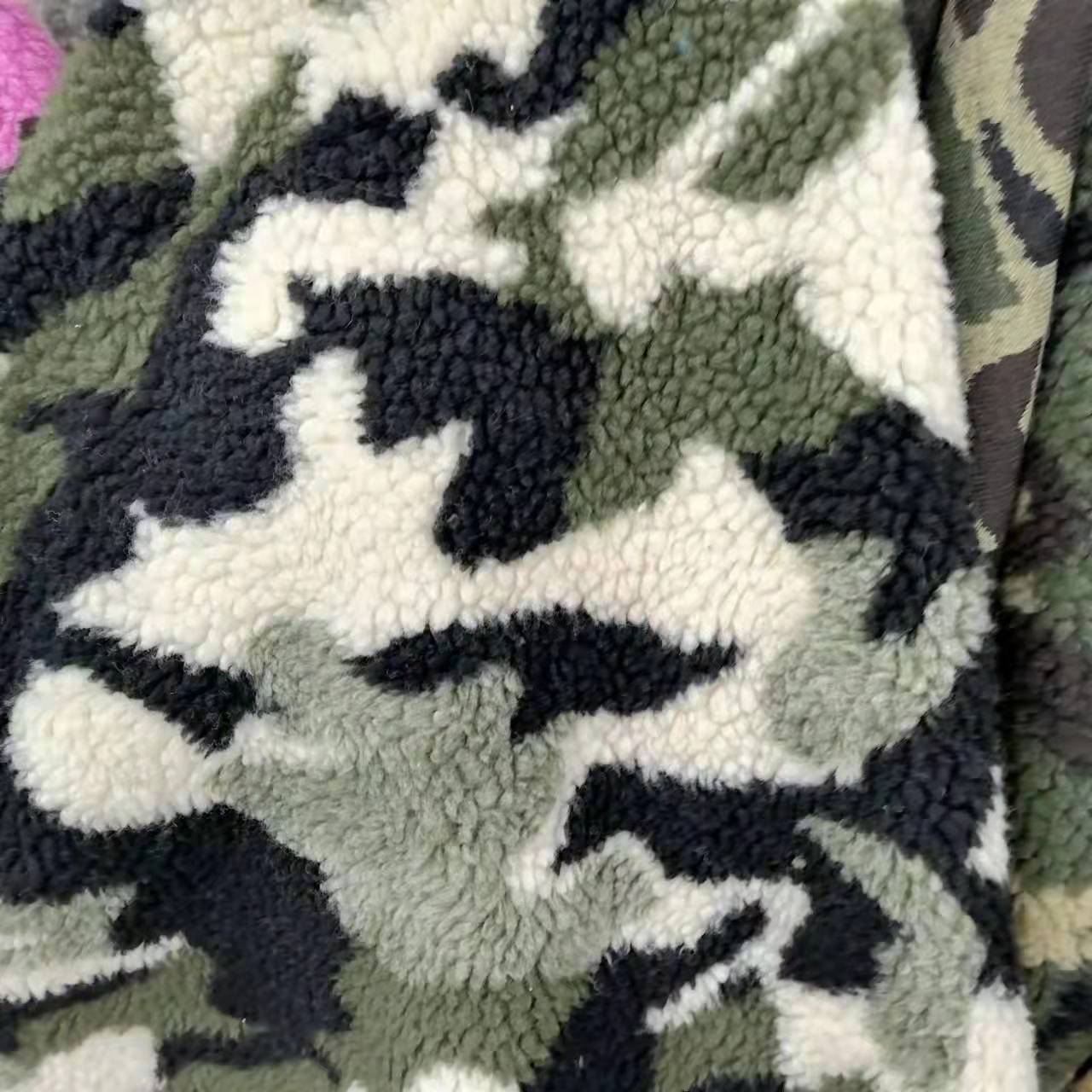 Jacquard lana de cordero nuevo camuflaje animal de tres colores tela de ropa de juguetes de cachemira