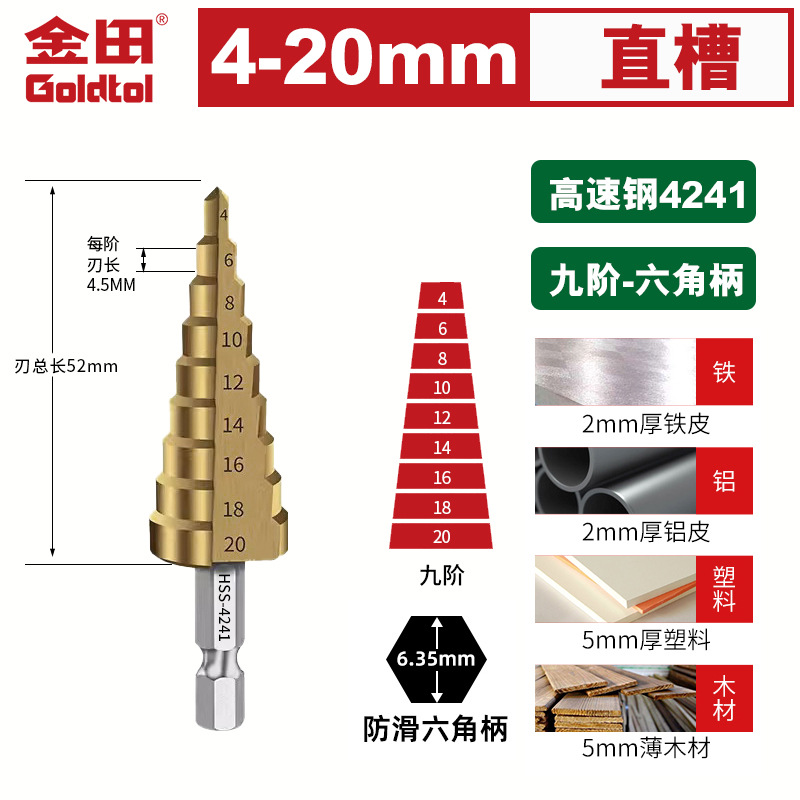Jintian Pagoda broca agujero reamer perforación de acero inoxidable metal escalón especial de alta dureza broca de mano rotativa