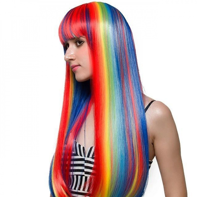 Fashion Wig Female Colorful Gradient Color Long Straight Hair Rainbow Color Halloween Wig Headgear Fashion Wig Female Colorful Gradient Color Long Straight Hair Rainbow Color Halloween Wig Headgear