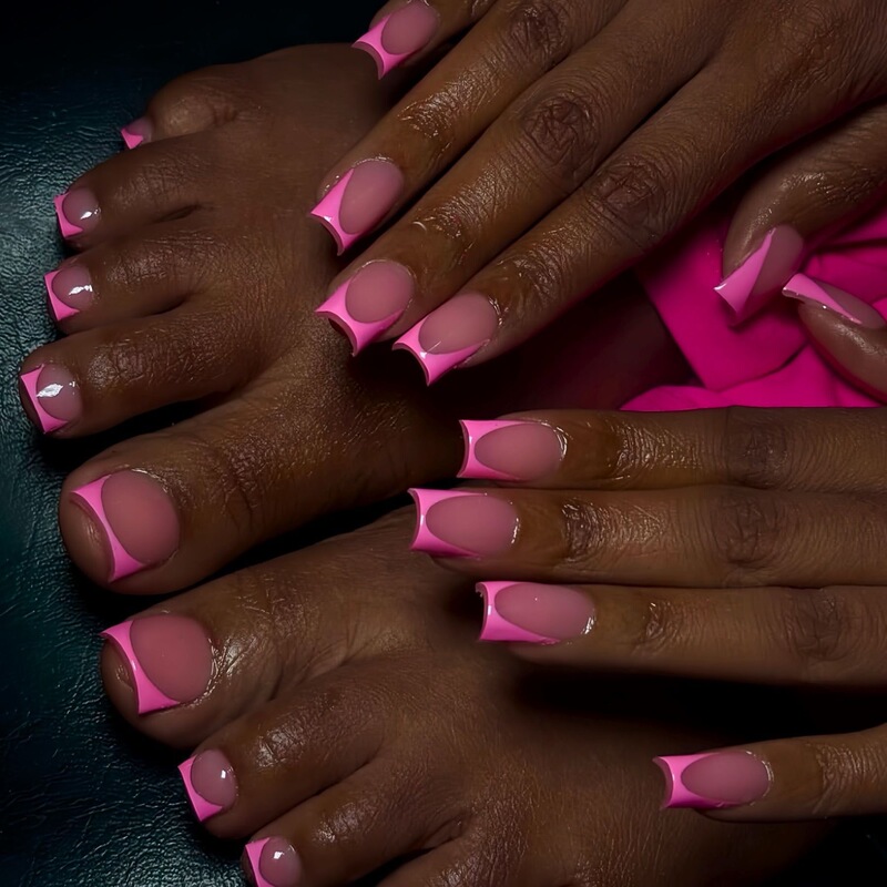 Cross-Border Hot Sale Square Hand and Foot Combination Set French Pink Stroke Wearable Nails Solid Color Nail Polish Finished Product Wholesale Cross-Border Hot Sale Square Hand and Foot Combination Set French Pink Stroke Wearable Nails Solid Color Nail Polish Finished Product Wholesale