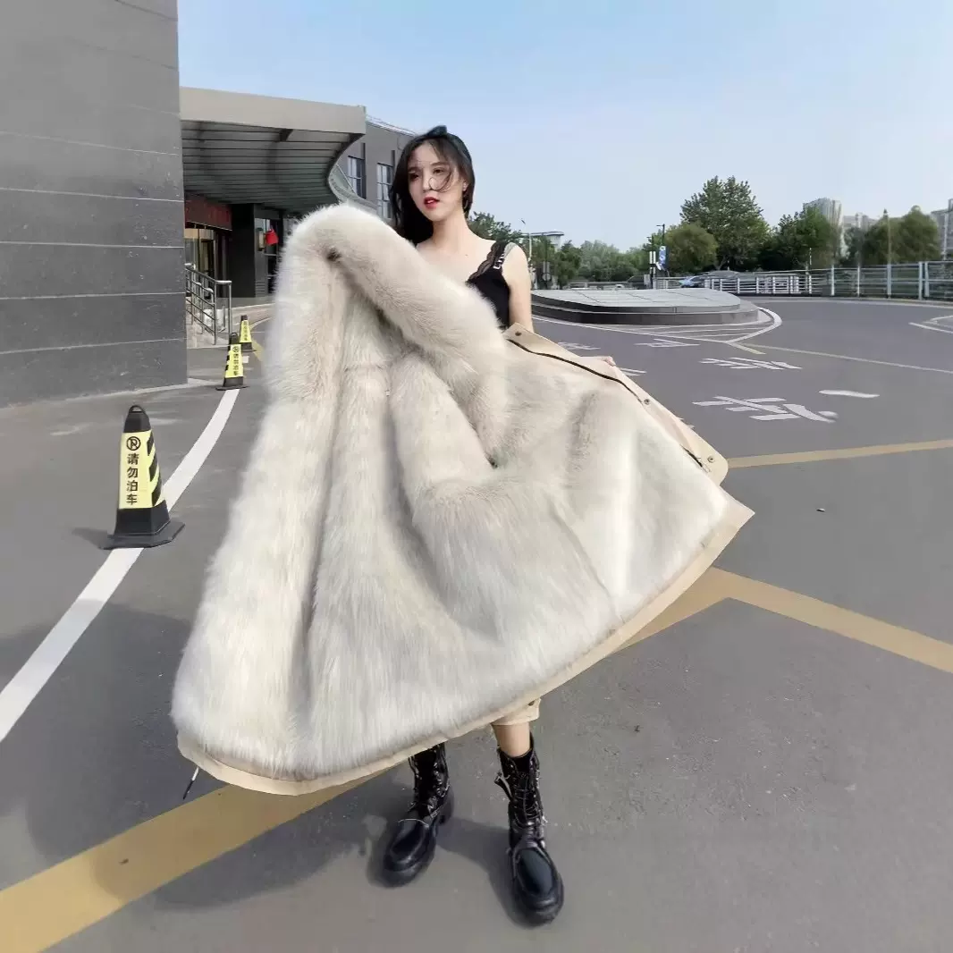 海宁皮草女装2024新款冬季狐狸毛领内胆可拆卸皮毛一体外套派克服