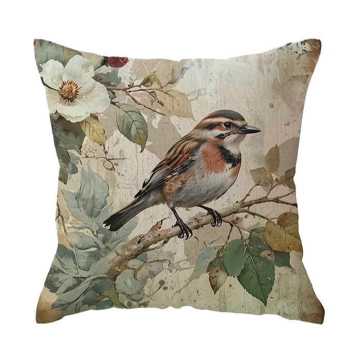 Funda de almohada de la serie de flores y pájaros retro transfronteriza, funda decorativa de cojín de sofá de sala de estar, funda de cojín de cabecera de dormitorio sin núcleo