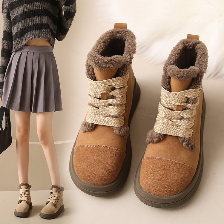 Women's Ankle Boots With Low Heels And Plush Lining For Winter_voghion.com