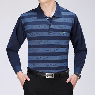 Autumn New Style Middle-Aged and Elderly Men's Lapel Long-Sleeved T-Shirt Men's Loose Casual T-Shirt Single-Piece Outer Clothing