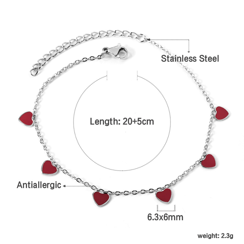 Simple Style Heart Shape Stainless Steel Enamel Valentine's Day Women's Anklet display picture 8