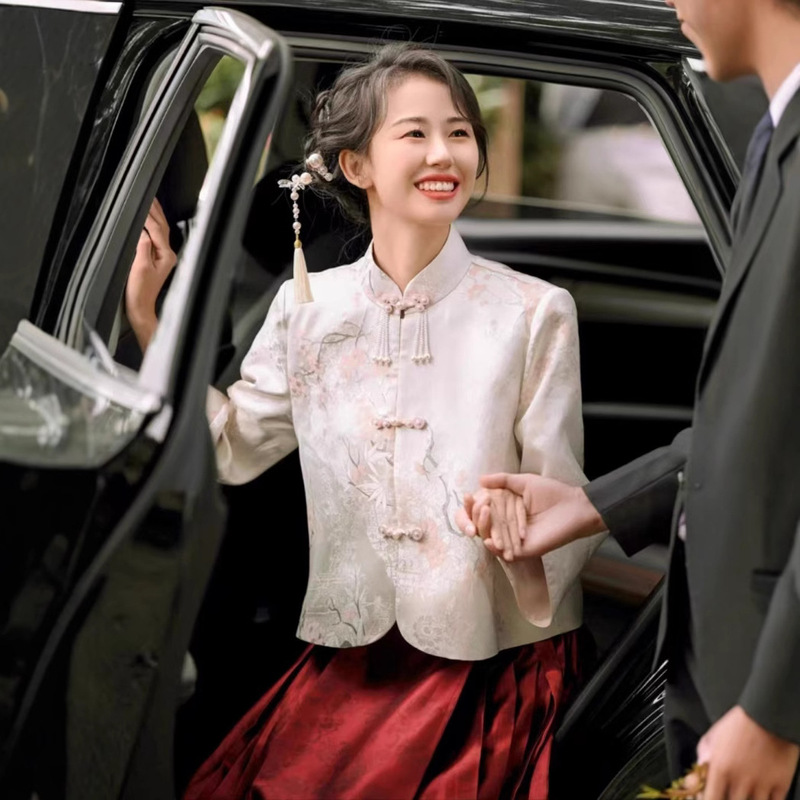 New Chinese Style National Style Red Horse-faced Skirt Two-piece Suit Autumn and Winter Improved Hanfu Women's Engagement Dress Toast Dress