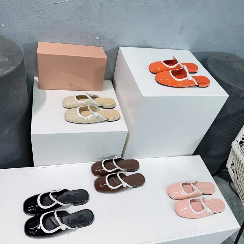 2025 Small Leather Shoes Mary Jane Ballet Shoes Thick Heel Patent Leather Women's Glossy French Style Toe Slippers