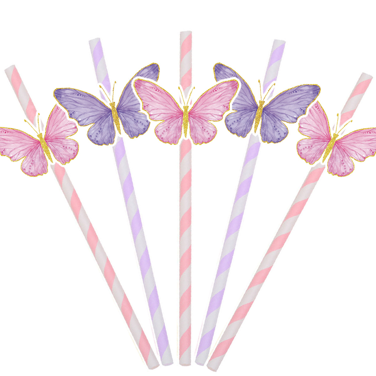 Fabricantes al por mayor fiesta creativa paja decoración mariposa papel paja postre creativo bebida horneada