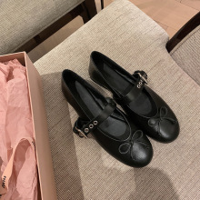 2025夏季新款蝴蝶结小羊皮平底芭蕾鞋女一字带玛丽珍鞋圆头女单鞋