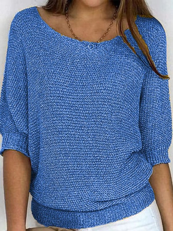 春の新商品は国境を越えて欧米風の純色の丸首のニットの女性の通勤の優雅な7分の袖の上着のエアコンのシャツです。|undefined