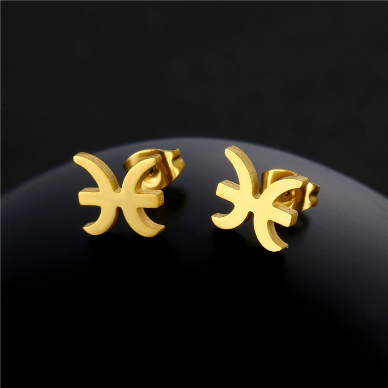 Pisces twelve constellation pendant stainless steel necklace earrings set