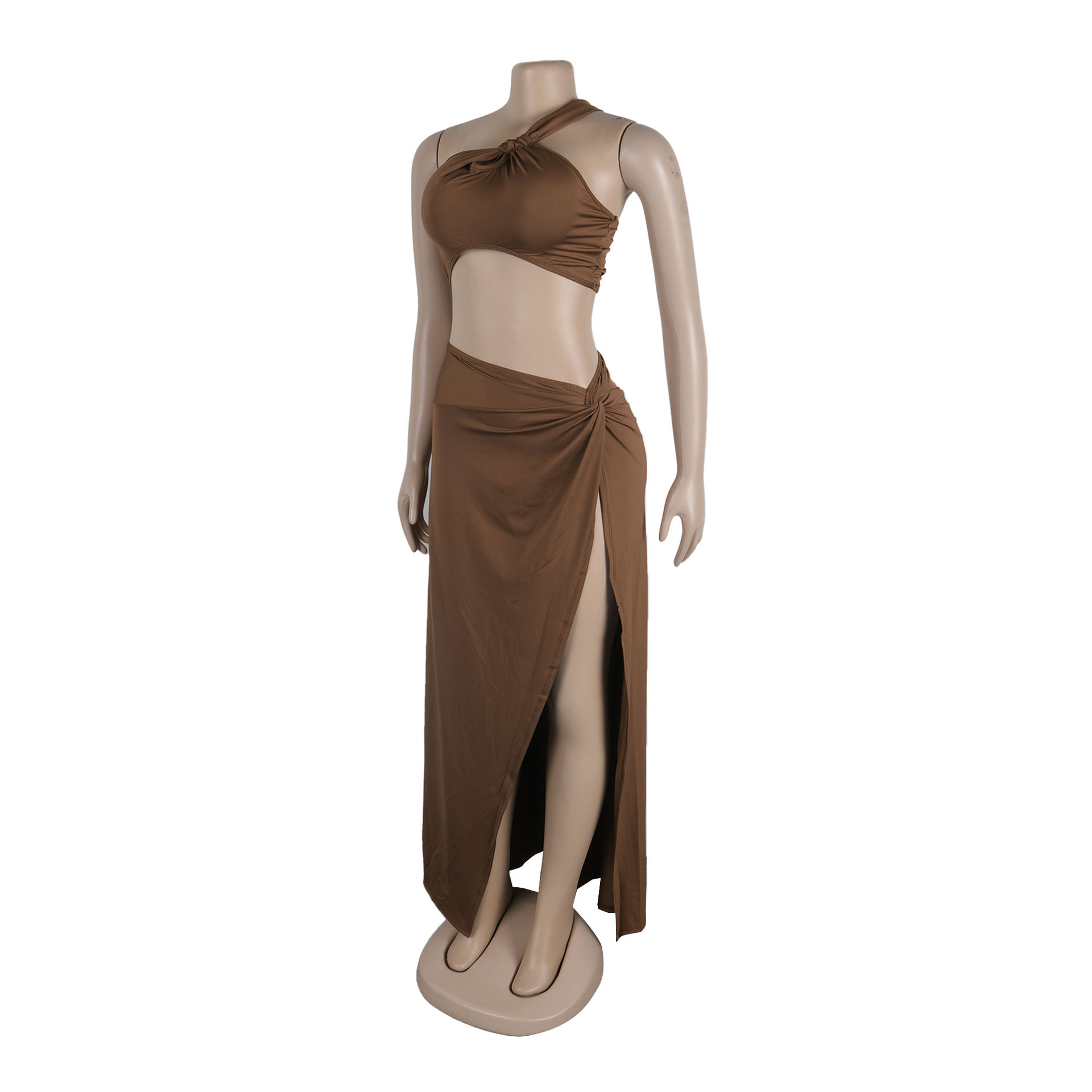Solid Color off Shoulder Short Top Large Slit Long Skirt Two Piece Set 13 Solid Color off Shoulder Short Top Large Slit Long Skirt Two Piece Set