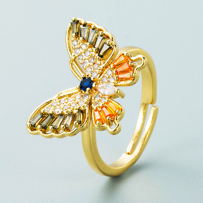 Fashion Gold-plated Copper Inlaid Zircon Butterfly Ring Wholesale Nihaojewelry display picture 5