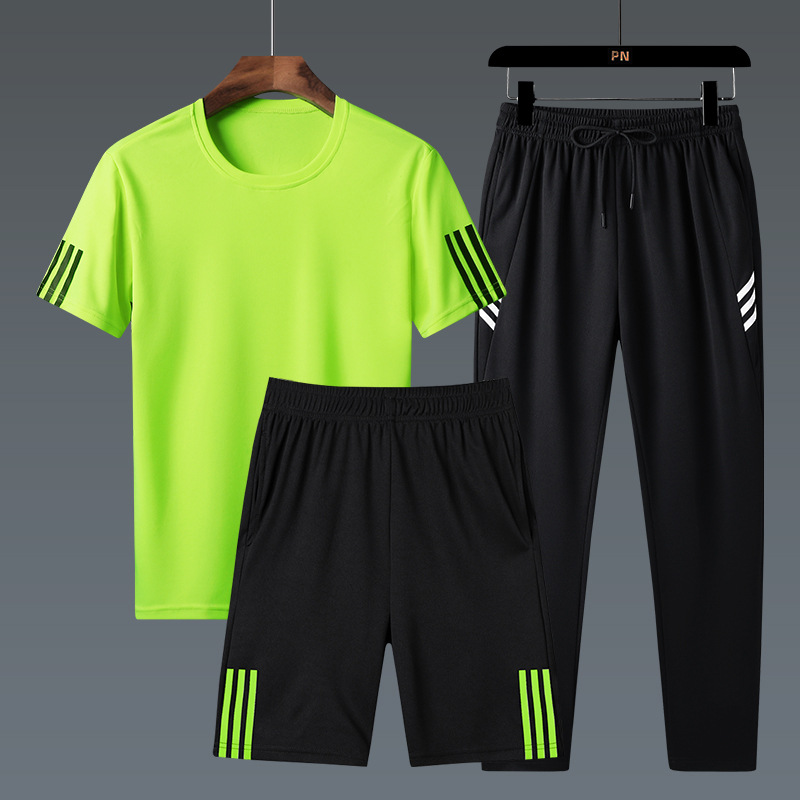 M - 8XL trajes deportivos de tamaño más grande para hombres sueltos pantalones cortos de manga corta, traje casual, pantalones largos para hombres gordos, set de tres piezas