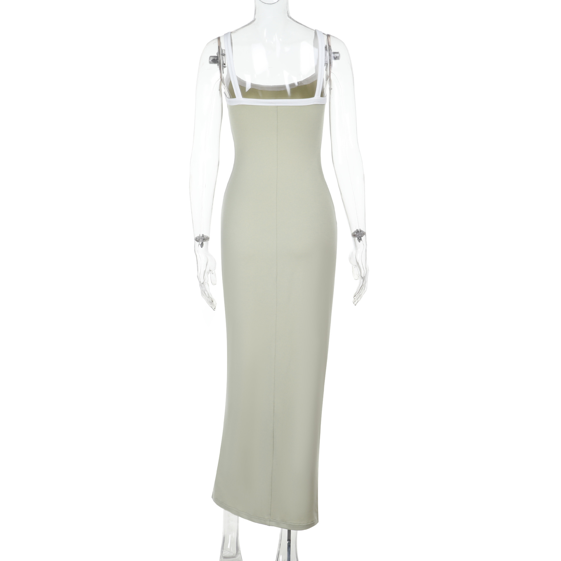 Sling Contrast Color Knitted Sexy Backless Dress Women Sexy Slim Fit Maxi Dress
