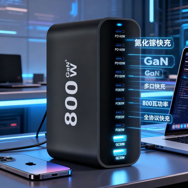 800W Gallium Nitride Power Bank Charger Pd140W Fast Charging Multi-Port 765W High-Power Desktop Mobile Phone Charging Station