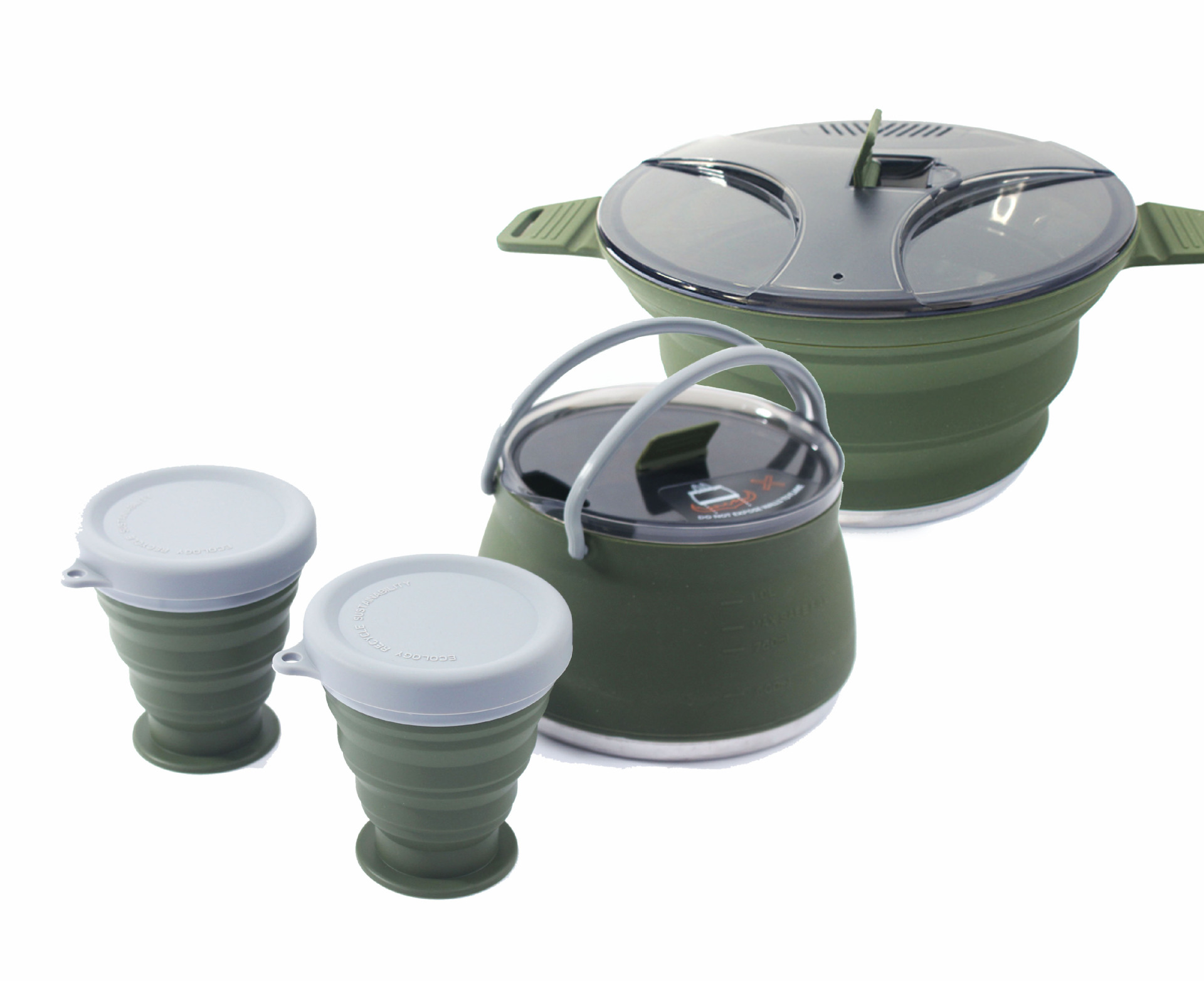 Nuevo acampar al aire libre plegable olla silicona senderismo olla portátil picnic olla set de acero inoxidable camping utensilios de cocina