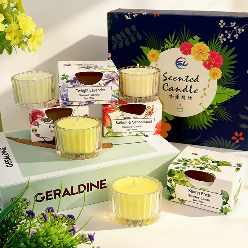 跨境新款细条纹香薰蜡烛无烟香氛大豆蜡礼盒套装节日氛围伴手礼