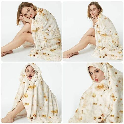 Round picnic blanket food pizza blanket high-definition digital printing plush throw blanket flannel Indian flying pancake office cover blanket