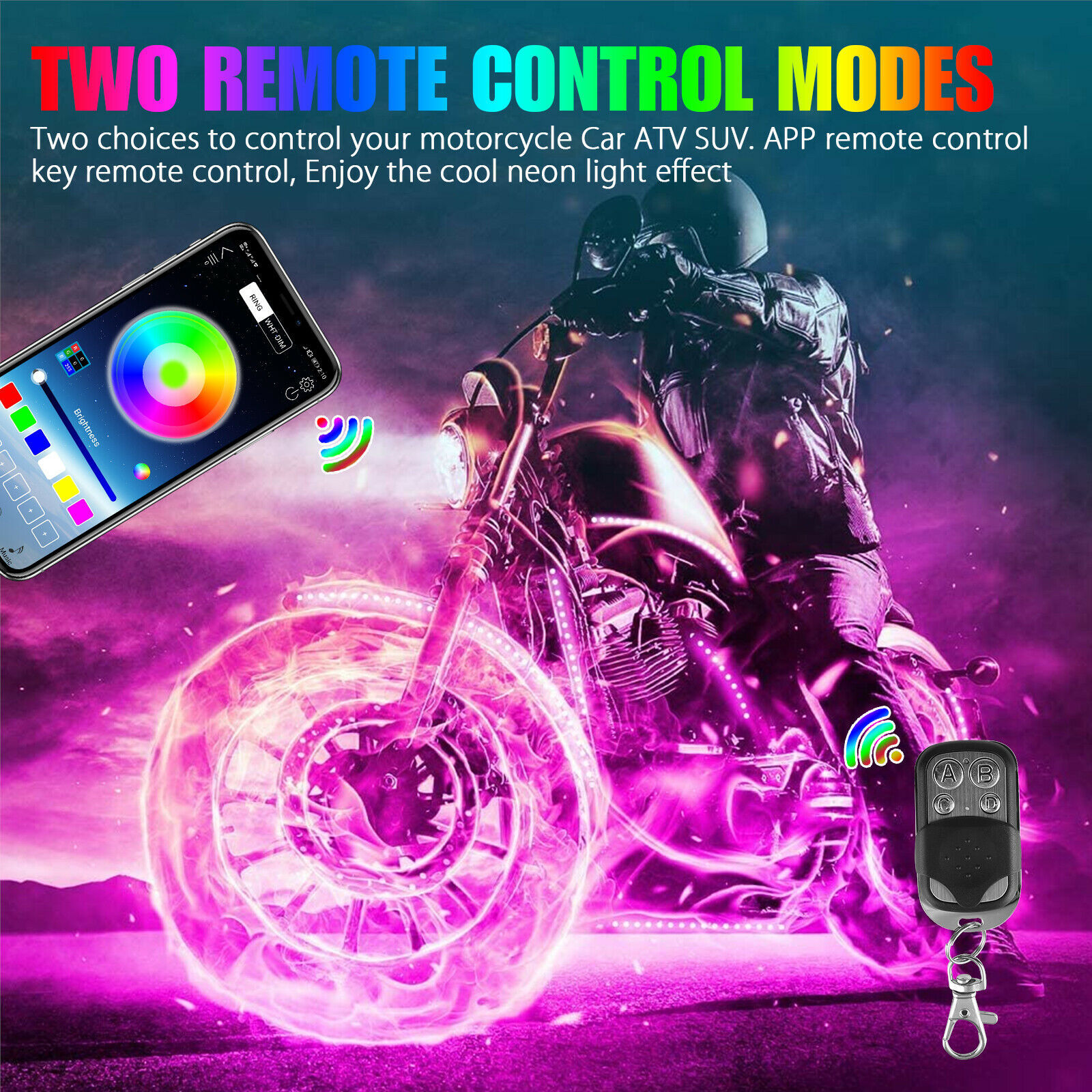 Luz de atmósfera de motocicleta un remolque dieciséis barras de luz de atmósfera luz de chasis colorido RGB APP correa de luz de dirección remota