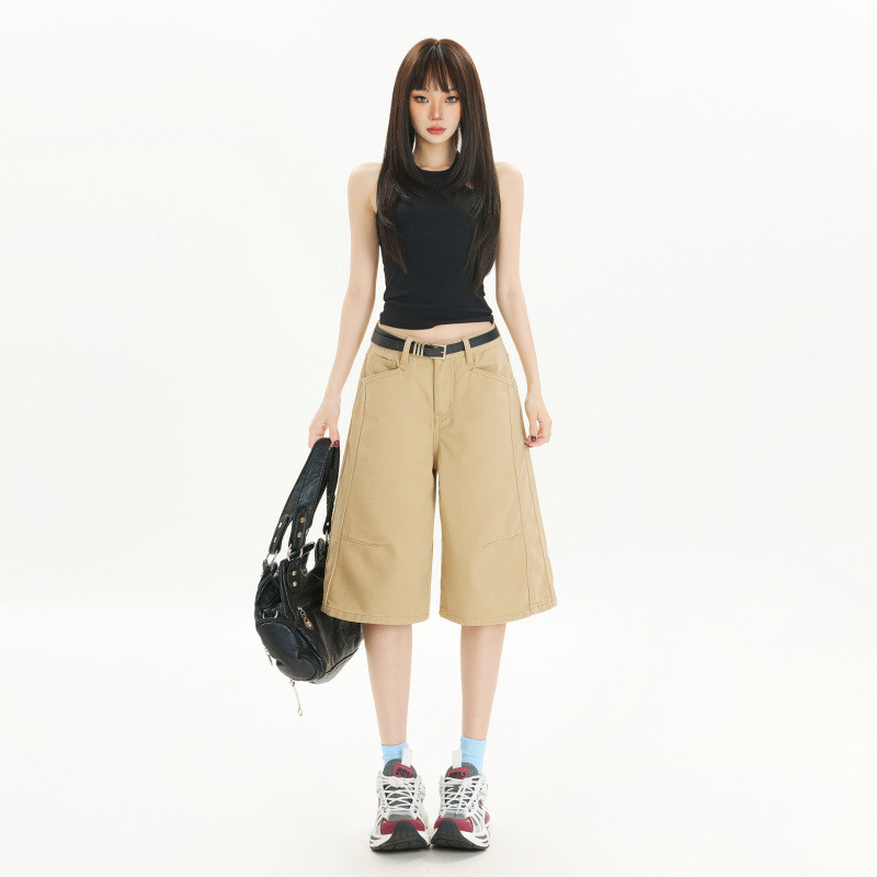 American Retro Hong Kong Style Loose Wide-Leg Pants Versatile Drape Straight Cropped Pants Petite Jeans New Women's Style