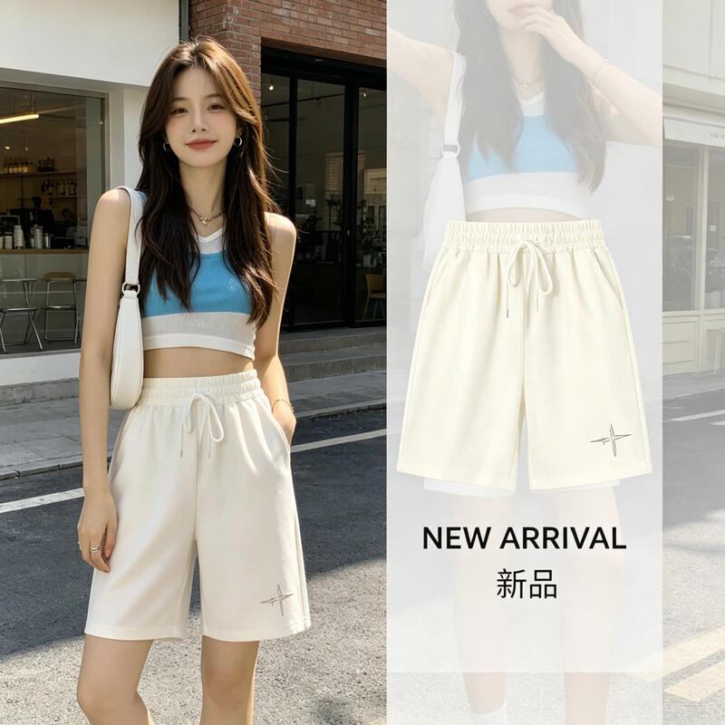 Black Sports Casual Shorts for Women, Summer 2026 New Style, Pure Cotton, Loose-Fitting, Mid-Length Shorts X