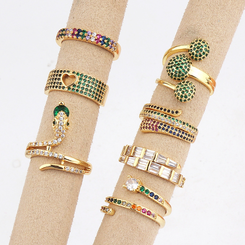 Retro Snake Copper Open Ring Zircon Copper Rings