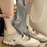 Носки на ножке с тканевой этикеткой в стиле Miu, летние тонкие дышащие короткие полусоски в балетном стиле.