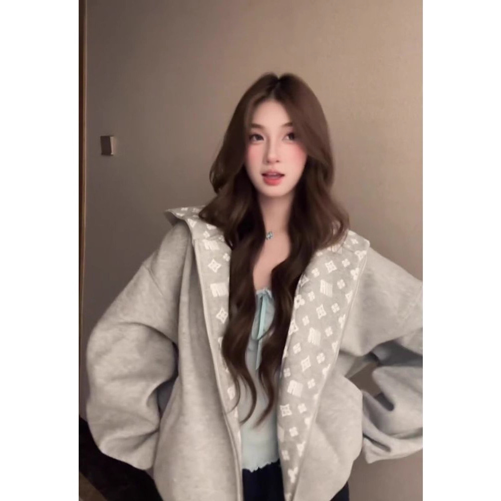 American Retro Trendy Brand Hooded Sweatshirt for Women, Spring and Autumn 2026 New Style, Super Stylish, Loose-Fitting Zip-Up Cardigan Jacket