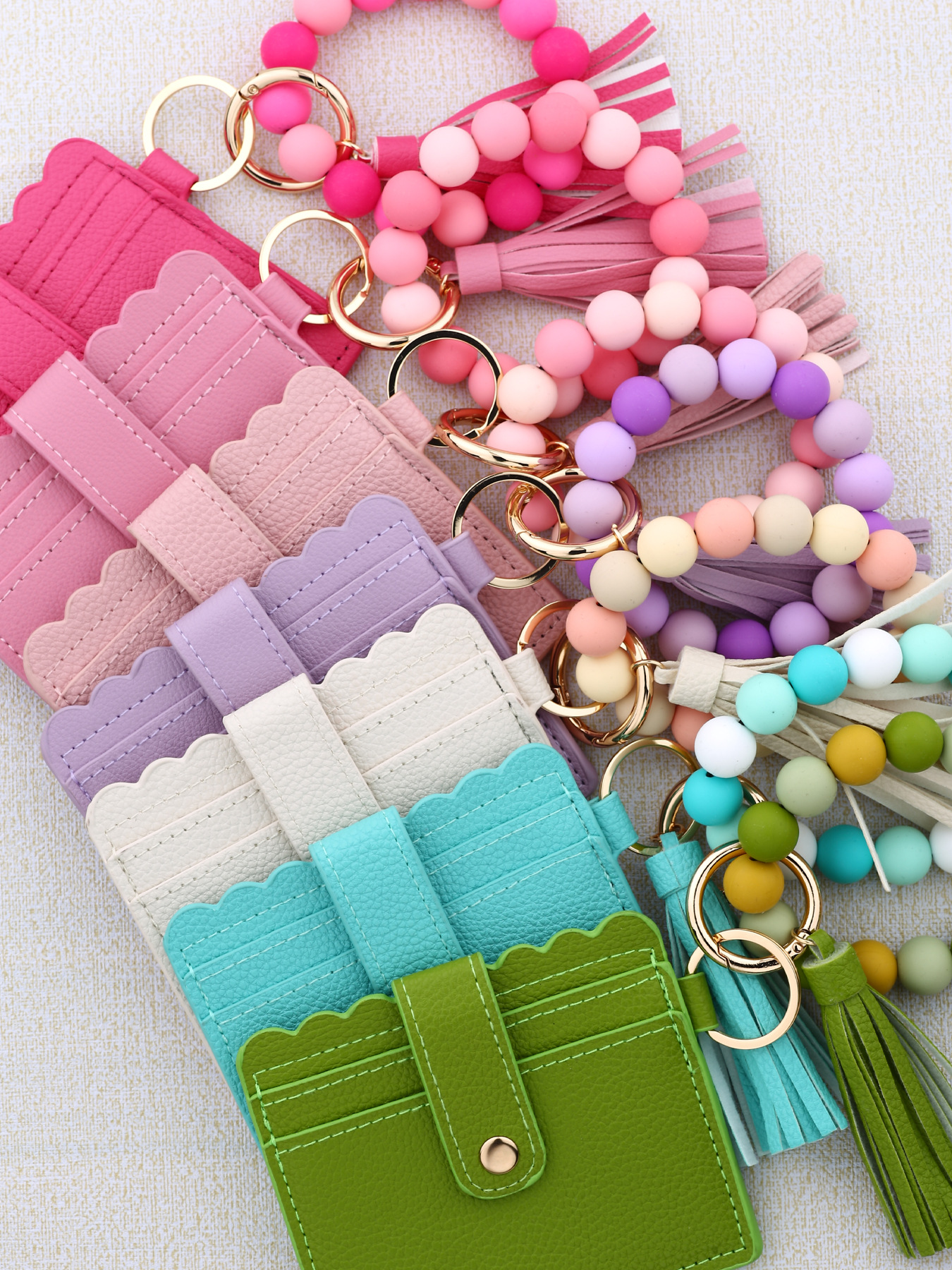 Solid Color Pattern Women's Solid Color PU Silica Gel Tassel Snap Button Card Holders