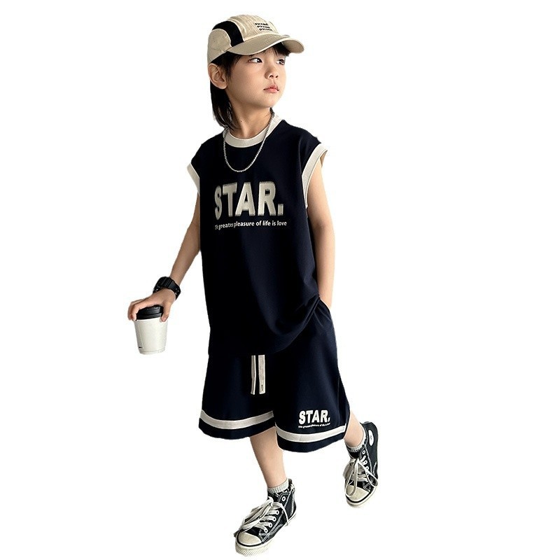 男の子ノースリーブスーツ夏 2025 新しい子供の夏のベストバスケットボールスポーツウェア夏の大きな子供服男の子|undefined