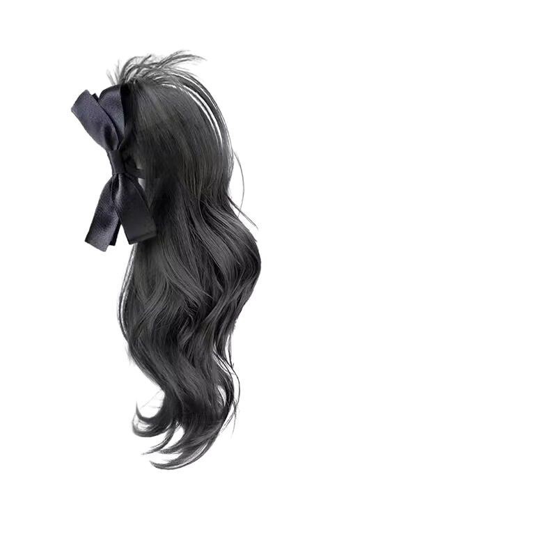 ウィッグポニーテールブラックリボンハイポニーテールヘアピンヘアアクセサリー多用途大型ヘップバーンスタイルハイポニーテールクリップ|undefined
